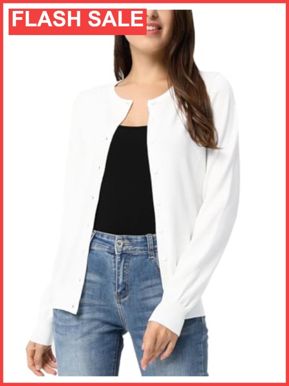 Knit Cardigan Sweater for Women Lightweight Button Down Crew Neck
